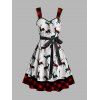 Mini Robe de Noël Ligne A Ceinturée à Carreaux Imprimé à Taille Haute - Rouge S | US 4