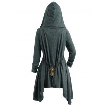 

Open Front Heathered Long Knit Hooded Top And Mock Button Ruched Tank Top Set, Deep green