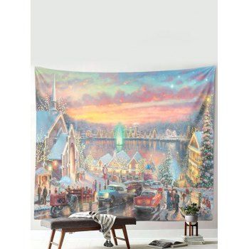 

Christmas Town Scenic Print Home Decor Hanging Wall Tapestry, Multicolor a