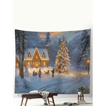 

Christmas Tree Snow Forest House 3D Print Home Decoration Wall Tapestry, Multicolor b