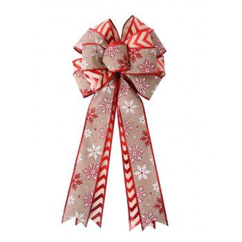 

Snowflake Stripe Print Layered Bow Christmas Bowknot for Xmas Tree Decorations, Red