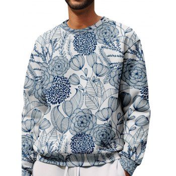 

Drop Shoulder Allover Flower Leaf Print Sweatshirt Round Neck Casual Sweatshirt, Multicolor