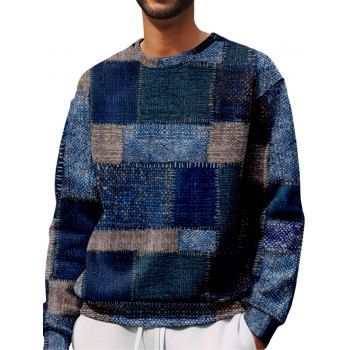 

Allover Patchwork Print Sweatshirt Drop Shoulder Casual Round Neck Sweatshirt, Multicolor