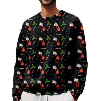 

Christmas Drop Shoulder Sweatshirt Snowman Snowflake Candy Allover Print Casual Sweatshirt, Black