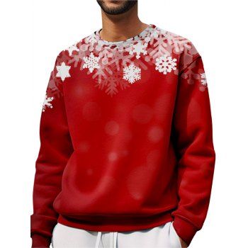 

Christmas Snowflake Print Sweatshirt Drop Shoulder Casual Round Neck Sweatshirt, Red