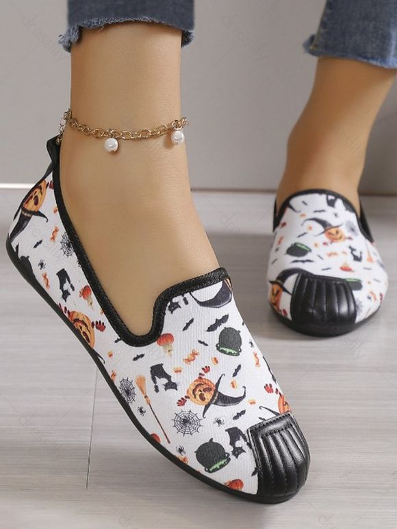 Halloween Pumpkin Ghost Cartoon Pattern Slip On Casual Flat Canvas Shoes - Blanc EU 43