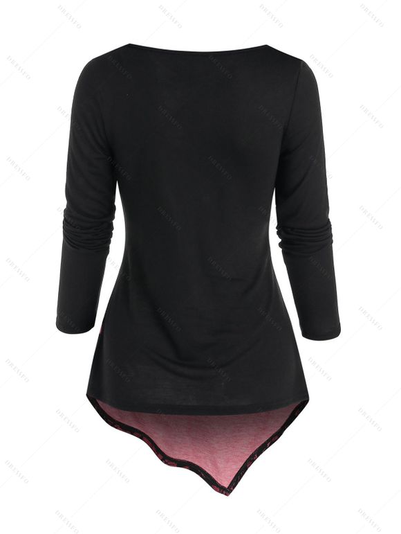 T-shirt Asymétrique Fleuri en Dentelle - Noir XXXL