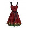 Mini Robe de Noël Ceinturée à Carreaux Imprimé sans Manches avec Bouton - Rouge XL | US 10
