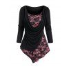 T-shirt Asymétrique Fleuri en Dentelle - Noir L