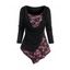 T-shirt Asymétrique Fleuri en Dentelle - Noir L