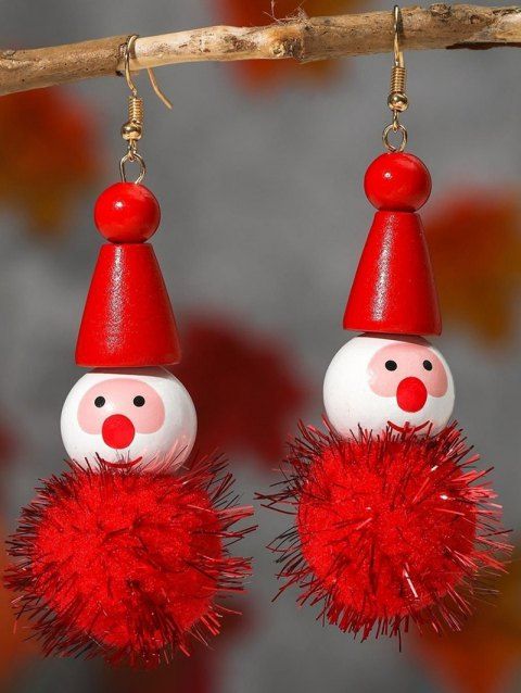 Boucles D'Oreilles de Noël Pendantes Boule Fourrée Bonhomme de Neige
