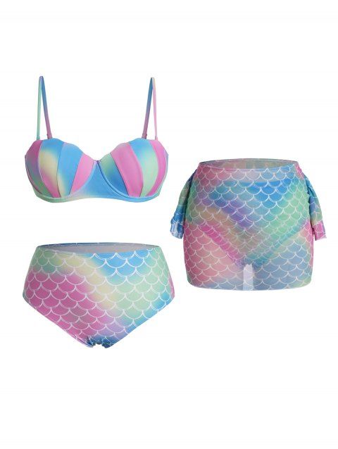 Plus Size Mermaid Seashell Bikini Swimsuit and Ruffle Cover Up Skirt Beach Vacation Swimwear Outfit