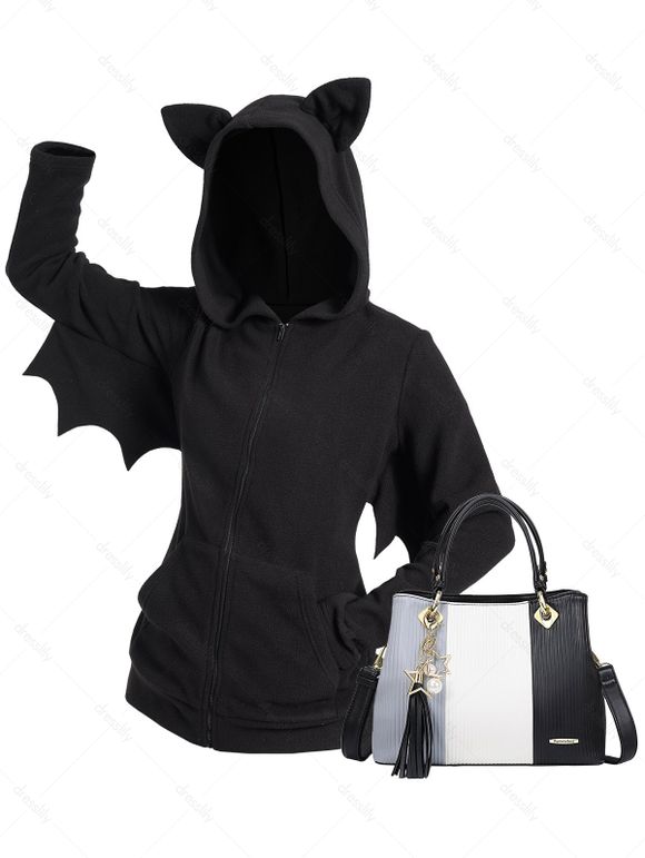 Costume D'Halloween à Capuche Chauve-souris en Blocs de Couleurs en Laine avec Grande Capacité - multicolor S | US 4