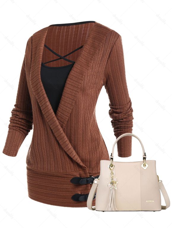 Haut Cache-Coeur en Tricot Rayé à Glands et Boucle - multicolor S | US 4