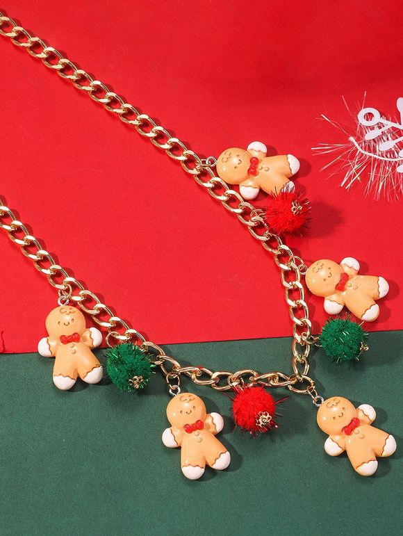 Collier en Chaîne avec Boule Pelucheuse Motif Adorable Bonhomme de Neige de Noël - multicolor 