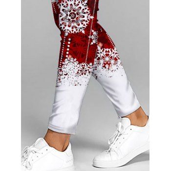 Christmas Snowflake Print Skew Collar Tops And Elastic Waist Long Skinny Leggings Outfit