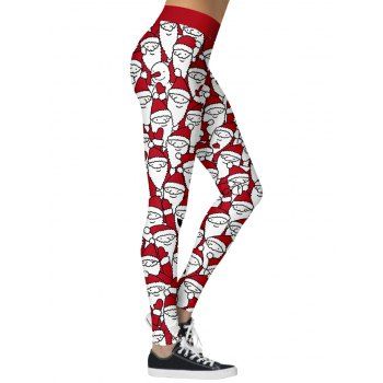 

Christmas Santa Claus Snowman Allover Print Legging Long Skinny Elastic Waist Leggings, Red
