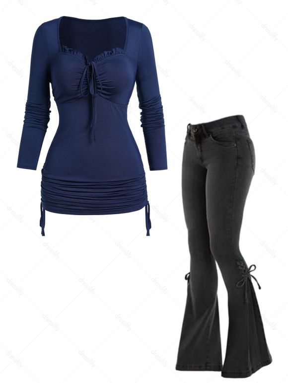 Ensemble de Haut Noué à Lacets et de Jean Evasé Long avec Poches - multicolor S | US 4