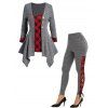Haut Long en Tricot à Carreaux à Manches Longues à Lacets - Gris Clair S | US 4