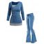 Haut Boutonné en Blocs de Couleurs à Manches Longues à Lacets avec Poches - Bleu clair S | US 4