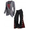 Haut Plissé à Jambe Large en Blocs de Couleurs avec Bouton et Pantalon à Côté Fausse Deux Pièces - multicolor S | US 4
