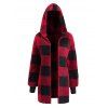 Manteau à Capuche Long Fourré Ouvert en Avant à Carreaux - Rouge XL | US 10