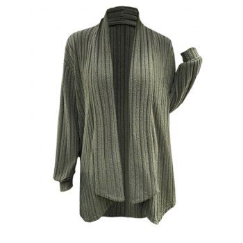 

Ribbed Textured Draped Open Front Long Top Solid Color Drop Shoulder Top, Light green