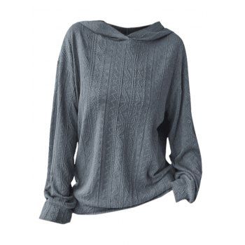 

Drop Shoulder Hooded Knit Top Geometric Textured Solid Color Casual Knitted Top, Gray