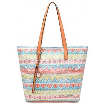 

Geometric Allover Print Large Capacity Bohemian One Shoulder Tote Bag, Sunrise orange
