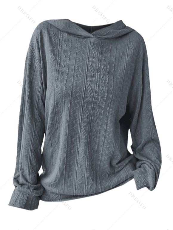Haut à Capuche Décontracté Tricoté Géométrique en Couleur Unie à Goutte Epaule - Gris XL | US 12