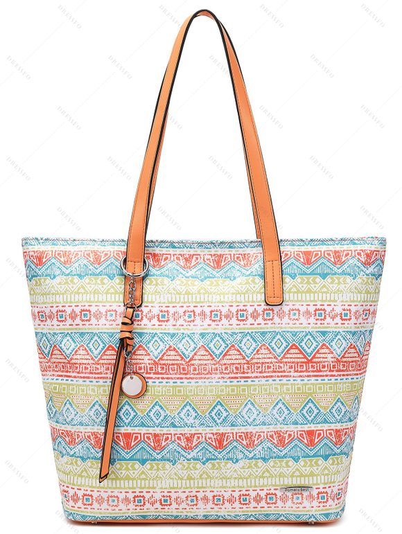 Sac Fourre-tout Géométrique Imprimé Partout avec Grande Capacité Style Bohémien - Orange de Lever du Soleil M