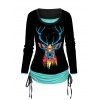 T-shirt Cerf de Noël Coloré Jointif Imprimé Fausse Deux Pièces - Noir XXL | US 12