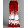 Pantalon Lâche Sanglé Flocon de Neige Cerf de Noël Imprimé à Taille Elastique - Rouge S | US 4