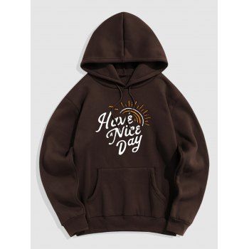 

Fleece Lining Sun Slogan Graphic Hoodie Kangaroo Pocket Drawstring Casual Hoodie, Deep coffee