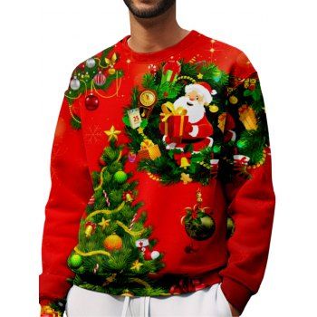 

Christmas Tree Santa Claus Print Sweatshirt Round Neck Casual Xmas Sweatshirt, Red