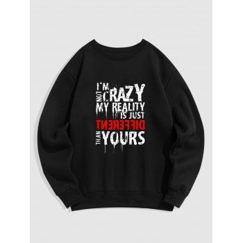 

Fleece Lining Sweatshirt Crew Neck Letter Slogan Print Casual Sweatshirt, Black