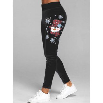 

Christmas Cute Snowflake Snowman Print Leggings Long Elastic Waist Leggings, Black