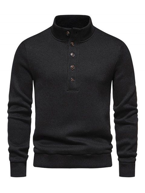 Fleece Lining Half Button Sweater High Neck Warm Casual Sweater