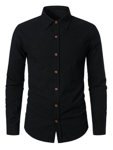 Long Sleeve Solid Color Shirt Button Up Turndown Collar Casual Shirt