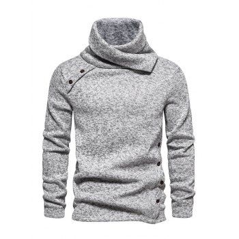 

Fleece Lining Stand-up Collar Sweater Mock Button Casual Knit Sweater, Light gray