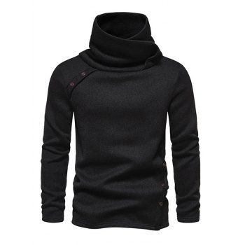 

Fleece Lining Stand-up Collar Sweater Mock Button Casual Knit Sweater, Black