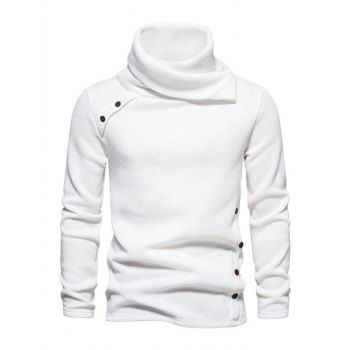 

Fleece Lining Stand-up Collar Sweater Mock Button Casual Knit Sweater, White