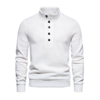 

Fleece Lining Half Button Sweater High Neck Warm Casual Sweater, White