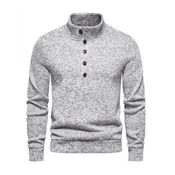 

Fleece Lining Half Button Sweater High Neck Warm Casual Sweater, Light gray