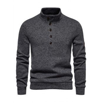 

Fleece Lining Half Button Sweater High Neck Warm Casual Sweater, Gray