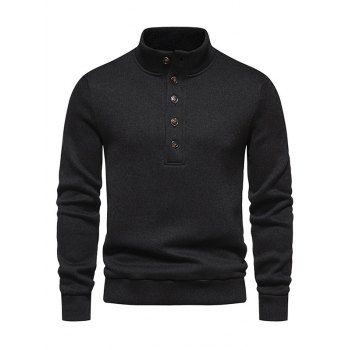 

Fleece Lining Half Button Sweater High Neck Warm Casual Sweater, Black