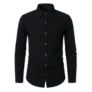 

Long Sleeve Solid Color Shirt Button Up Turndown Collar Casual Shirt, Black