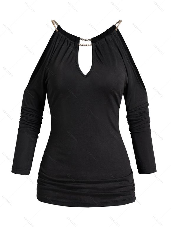 Haut Sanglé Simple à Epaule Dénudée en Couleur à Chaîne - Noir XXL