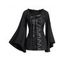 Haut gothique à lacets et volants, couleur unie, manches évasées, style décontracté - Noir XXL