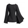 Haut gothique à lacets et volants, couleur unie, manches évasées, style décontracté - Noir XXL